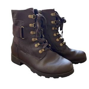 Sorel Brown Emelie Conquest Waterproof Leather Lace Up Combat Boots Size 5